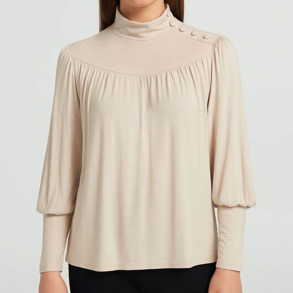 Ann Taylor Puff Sleeve Mock Neck Blouse – Size Large